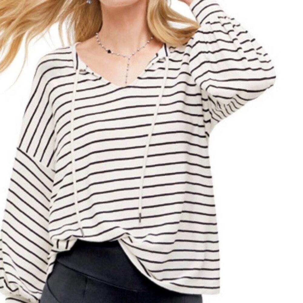 CAbi Striped Game Day Tie Neck Top Size M